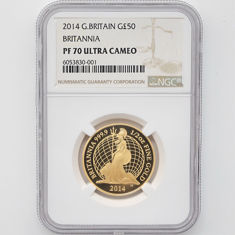 �������� 2014 �ѹ� �֥꥿�˥� 50�ݥ�� ��� 1/2���� �ץ롼�� NGC PF 70 UC �ǹ���� ����̤�����ʡڥݥ���ȡ������ݥ������оݳ���