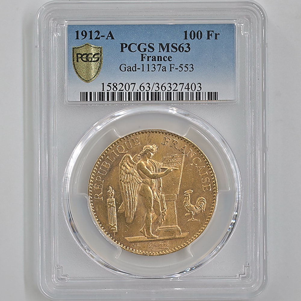 1912 �ե�� ���󥸥��� 100�ե�� ��� PCGS MS 63 ̤������ 