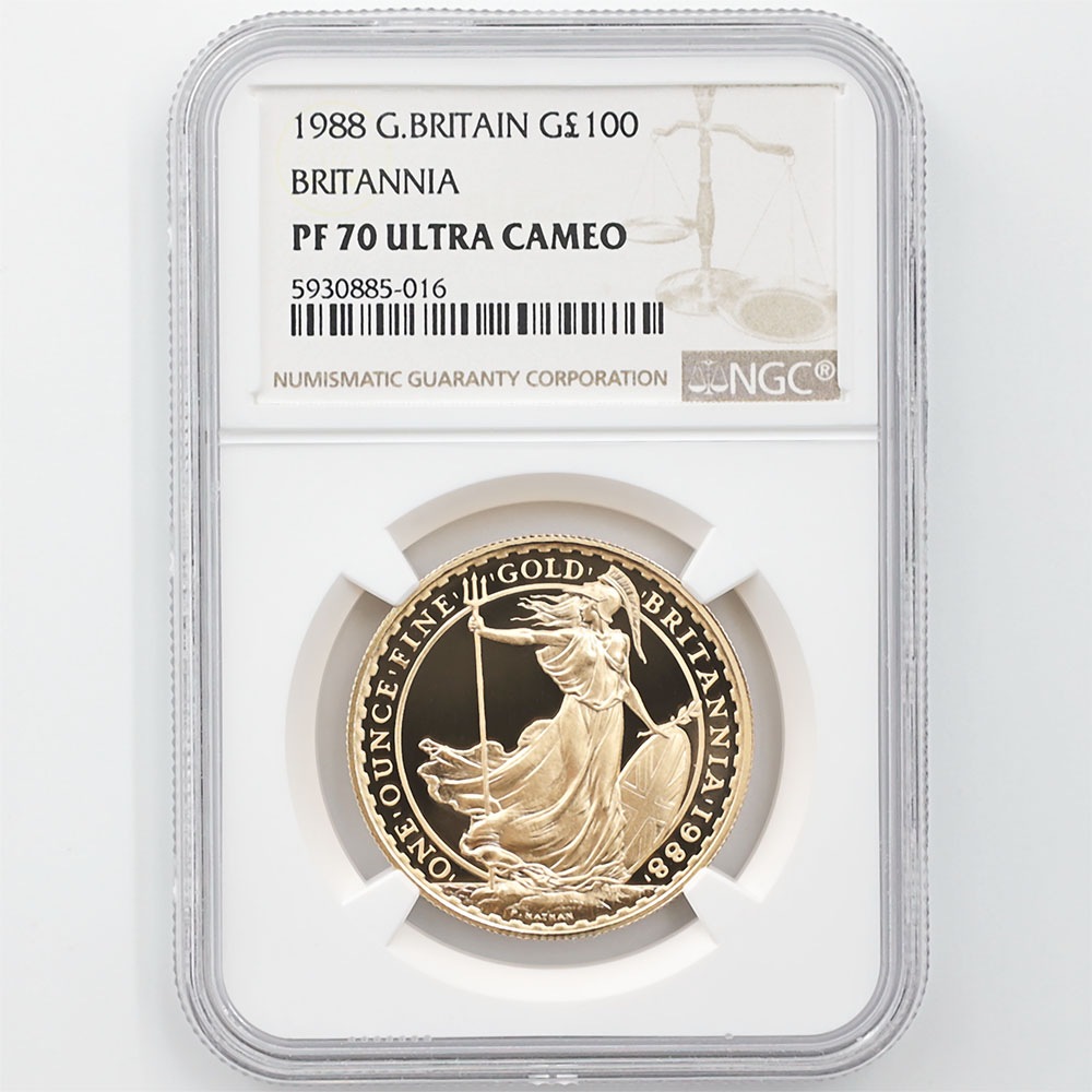 1988 �ѹ� �֥꥿�˥� 100�ݥ�� ��� 1���� �ץ롼�� NGC PF 70 UC �ǹ���� ����̤������