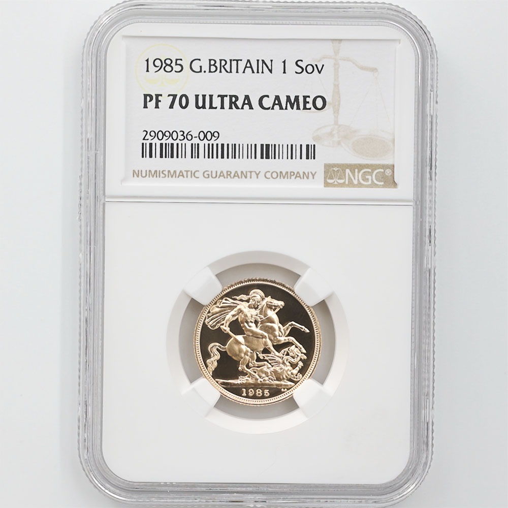 1985 英国 エリザベス2世 ソブリン 1ポンド 金貨 プルーフ NGC PF 70
