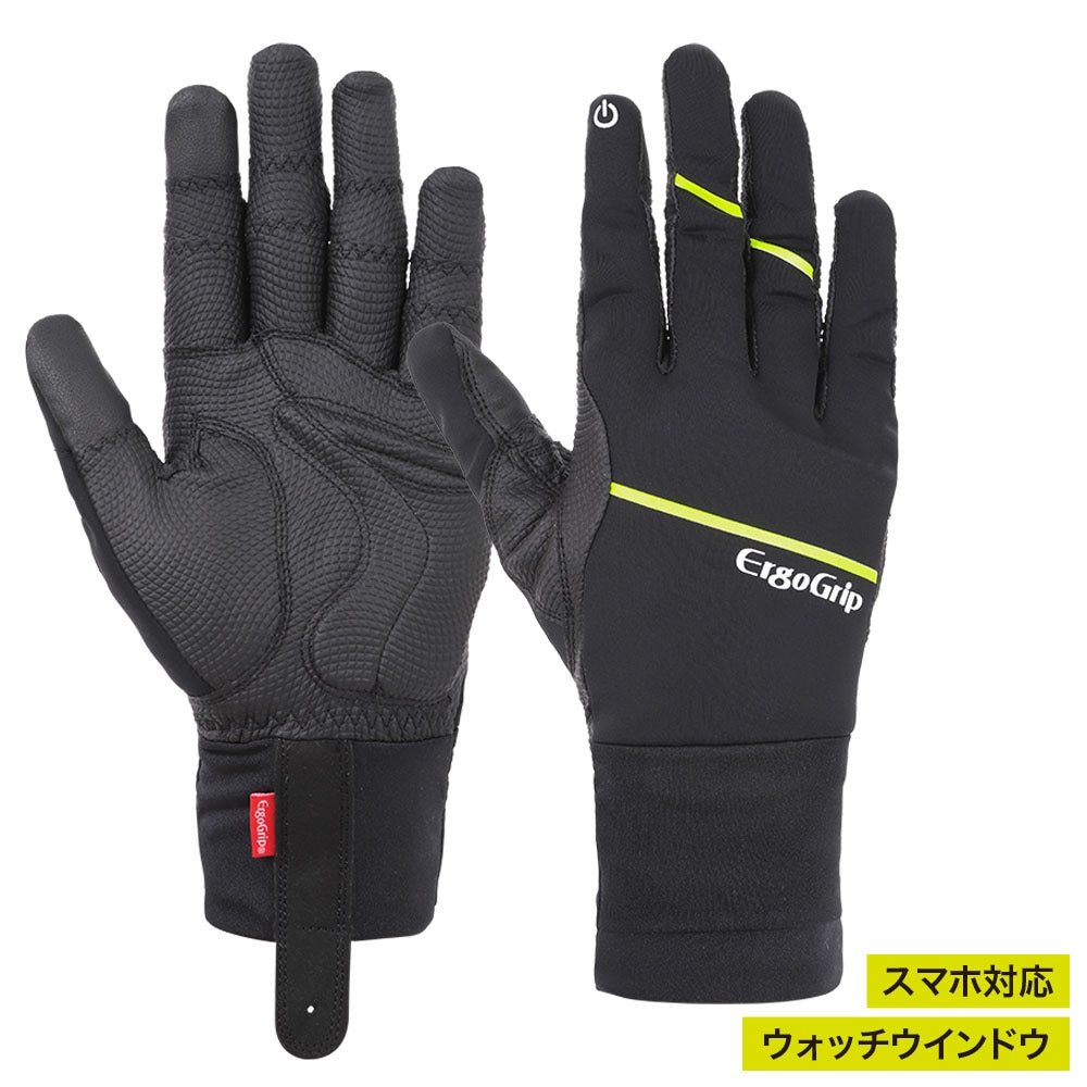 Ergo Grip レザーグローブ Mサイズ エルゴグリップ ウィンターグローブ ブラック/イエロー タッチパネル