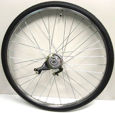 中古自転車３５０２　前後タイヤ新品！　２６インチ　ギヤなし　ダイナモライト　キッキーと音がならない後輪ローラーブレーキ 錆びにくい部品：ハンドル・リム・ドロヨケ 一般車用パーツ,タイヤ・チューブ・ホイールセット | ワールドサイクル