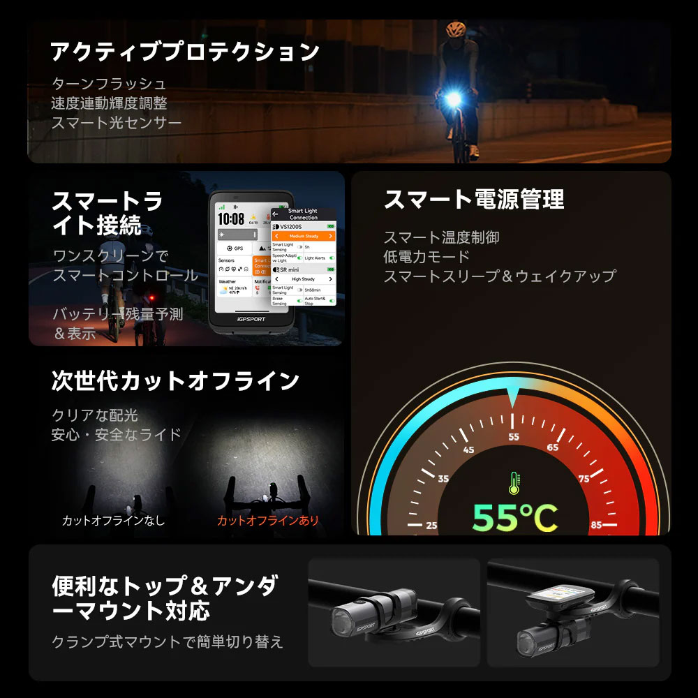iGPスポーツ VS1200S スマートフロントライト[雨] | アクセサリー