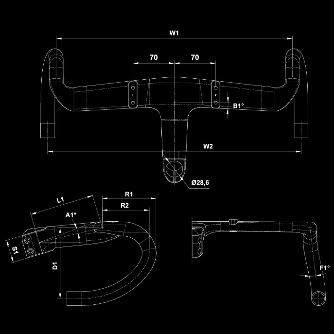 ブラックインク 一体型エアロバーステム AB-2 幅400mm | ロード