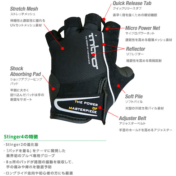 イントロ スティンガー4 ブラック ブルベ専用 指切りグローブ | メンズ