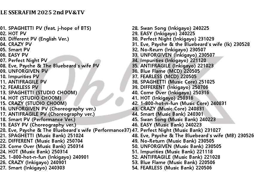 K-POP DVD LE SSERAFIM 2025 2nd PV/TV - SPAGHETTI HOT CRAZY EASY Perfect Night UNFORGIVEN ANTIFRAGILE FEARLESS - LE SSERAFIM  ե   󥸥   KPOP DVD