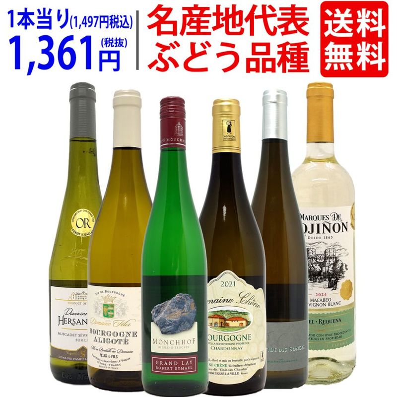 ワイン ワインセット 名産地 代表ぶどう品種 白６本セット 送料無料 飲み比べセット ギフト 大人気 ^W0S336SE^