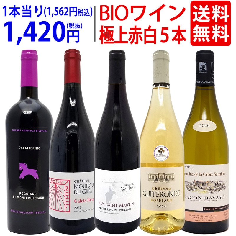 ワイン ワインセット オーガニックワイン 極上赤白５本セット 送料無料 飲み比べセット ギフト 赤3本+白2本 BIO 大人気 ^W02I94SE^
