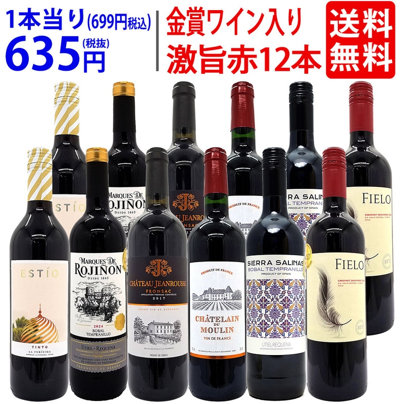 ワイン ワインセット ワイン誌高評価蔵や金賞蔵ワインも入った激旨赤１２本セット 送料無料 飲み比べセット ギフト (6種類各2本) 大人気 ^W0AKC1SE^