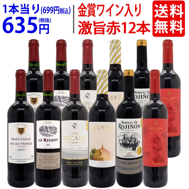 ワイン ワインセット ワイン誌高評価蔵や金賞蔵ワインも入った激旨赤１２本セット 送料無料 飲み比べセット ギフト (6種類各2本) 大人気 ^W0AKB9SE^