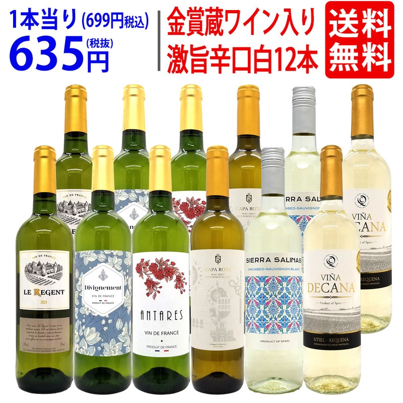 ワイン ワインセット ワイン誌高評価蔵や金賞蔵ワインも入った辛口白１２本セット 送料無料 飲み比べセット ギフト (6種類 各2本) 大人気 ^W0ZSB2SE^