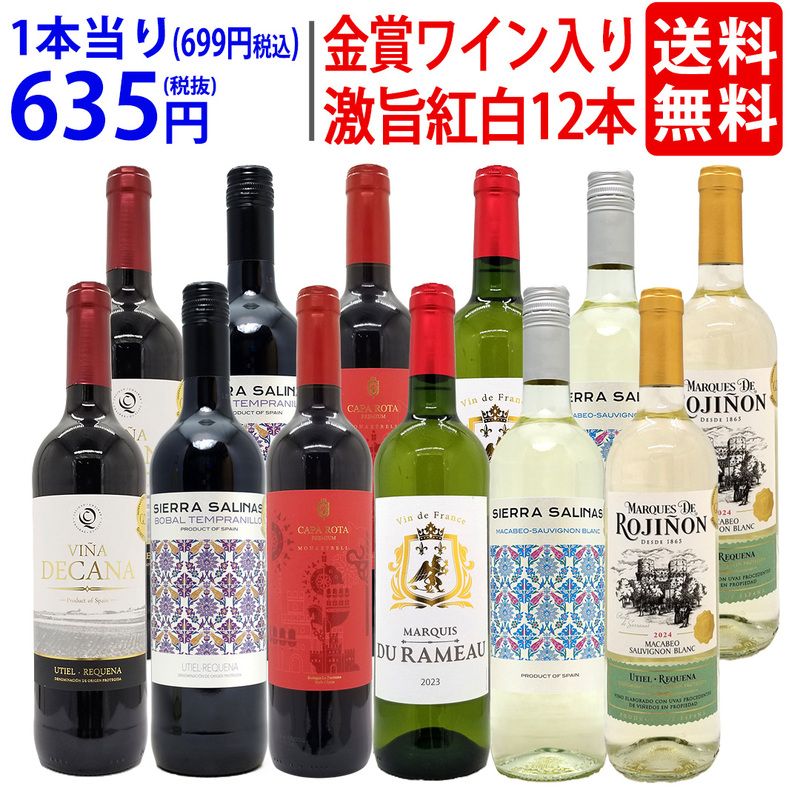 ワイン ワインセット ワイン誌高評価蔵や金賞蔵ワインも入った激旨赤白１２本セット (赤6本+白6本) 送料無料 飲み比べセット (6種類各2本) 大人気 ^W0SA25SE^