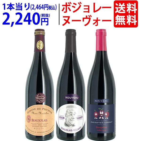 【11月19日(木)解禁日お届け予定】WA 送料無料 2026 ボジョレー ヌーヴォー 3本ワインセット (赤3本) 家族経営のドメーヌもの 航空便 ^W03NG0SE^