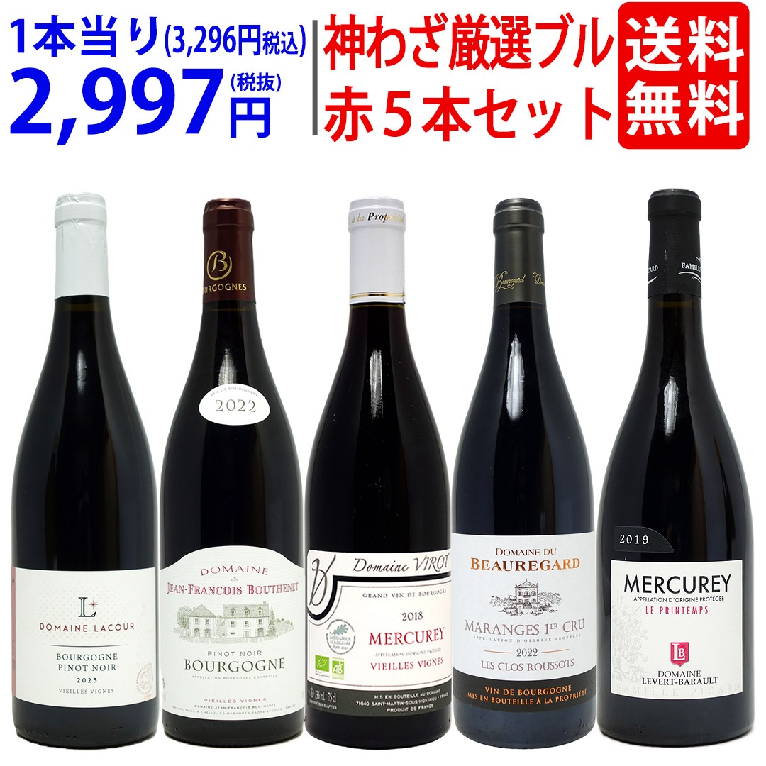 プレミアムセット 神わざ！作り手厳選ブルゴーニュ赤５本セット ワイン ワインセット 送料無料 大人気 飲み比べセット ギフト ^W0BL11SE^