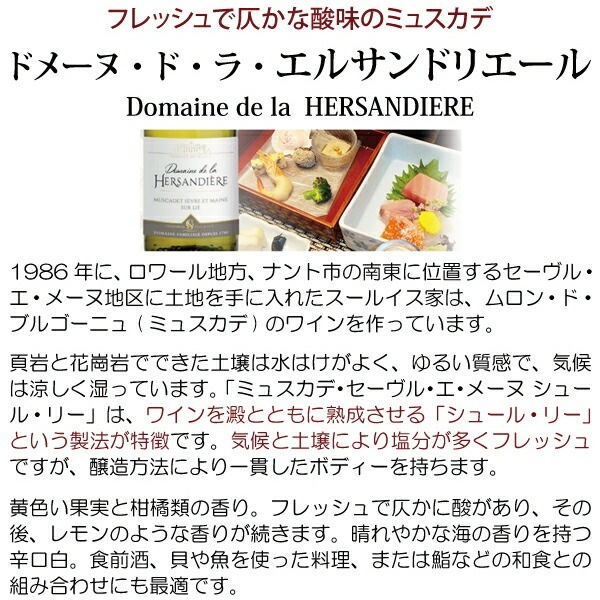 よりどり6本で送料無料 2024 ミュスカデ セーヴル エ メーヌ シュール リー 750ml ドメーヌ ド ラ エルサンドリエール ロワール フランス 白ワイン コク辛口 ワイン ^D0HDMC24^