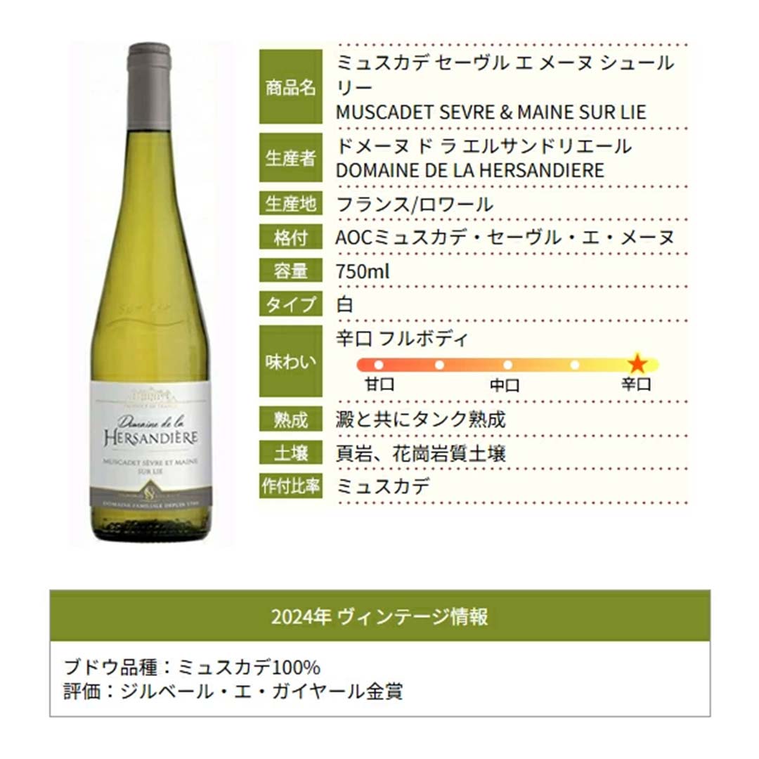 よりどり6本で送料無料 2024 ミュスカデ セーヴル エ メーヌ シュール リー 750ml ドメーヌ ド ラ エルサンドリエール ロワール フランス 白ワイン コク辛口 ワイン ^D0HDMC24^