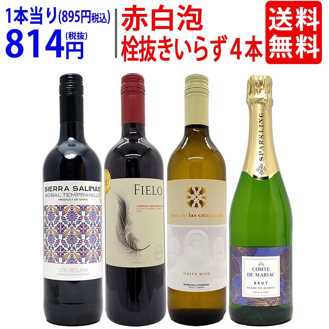 ワイン　4本セット 2020年 ワイン ワインセット GWにおすすめ！おでかけワインセット 赤・白・泡