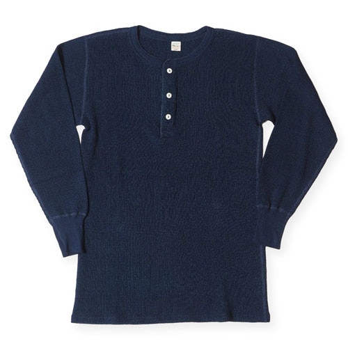 Lot 5912 INDIGO FLAT SEAM HENLEY NECK THERMAL SHIRTS | WAREHOUSE,L 