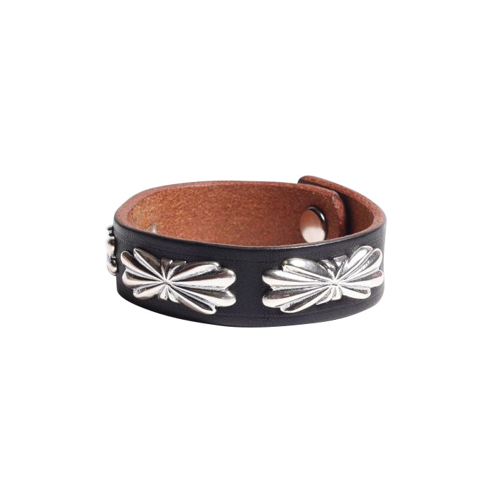 BR-0202 3BUTTERFLY SHELL CONCHOS LEATHER BRACELET | LARRY SMITH