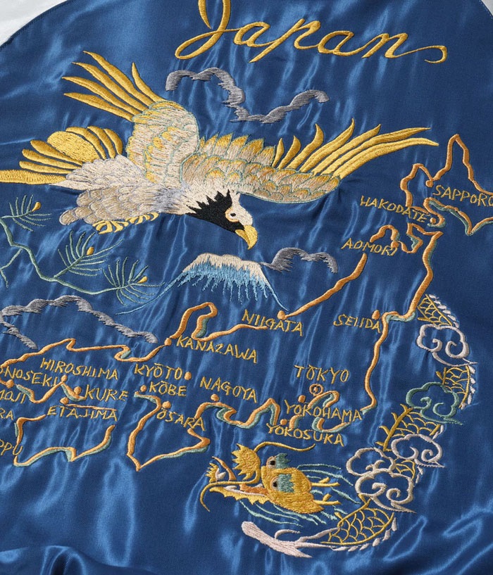 Lot No. TT15840-119 / Mid 1950s Style Velveteen Souvenir Jacket ��GOLD DRAGON & GOLD TIGER�� �� ��JAPAN MAP��