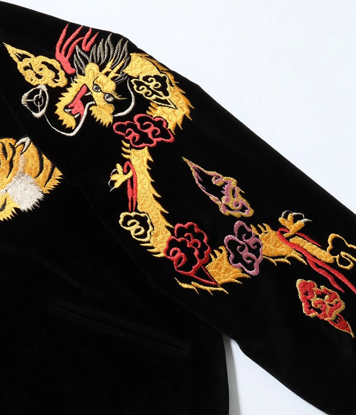 Lot No. TT15840-119 / Mid 1950s Style Velveteen Souvenir Jacket ��GOLD DRAGON & GOLD TIGER�� �� ��JAPAN MAP��