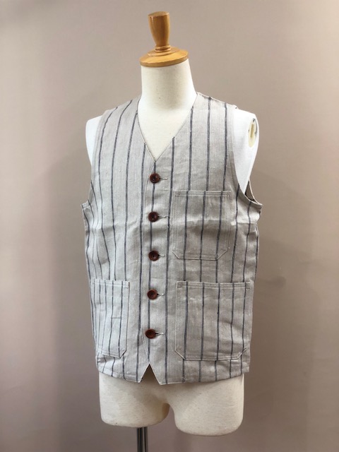 CLASSICAL LINEN STRIPE WORK VEST LOT1643
