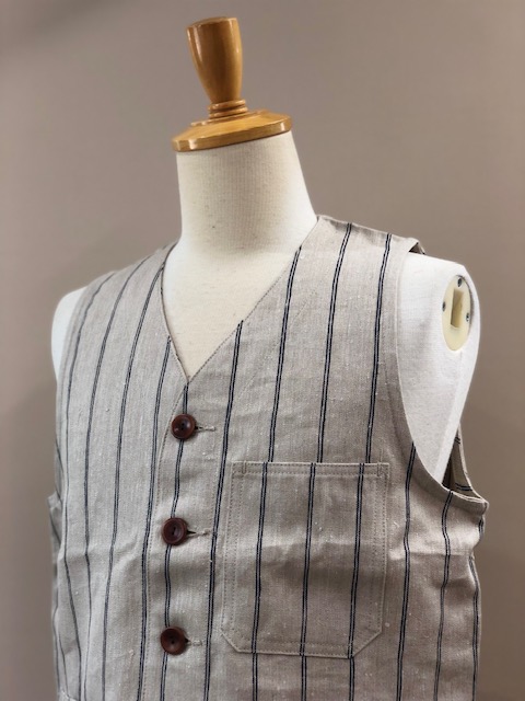 CLASSICAL LINEN STRIPE WORK VEST LOT1643