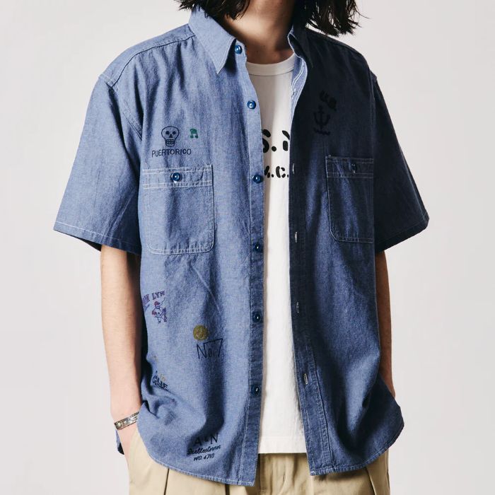 Chambray S/S Print Shirt BR-26211