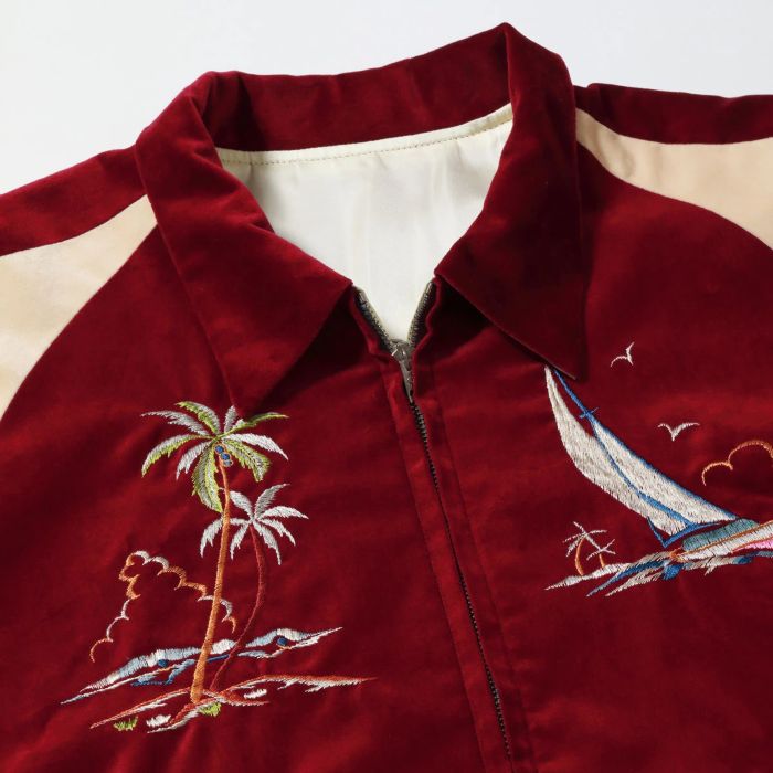 Lot No. TT16010-170 / Late 1950s Style Velveteen �� Acetate Souvenir Jacket ��KOSHO & CO.�� Special Edition ��GUAM ISLANDS�� �� ��SEAHORSE��