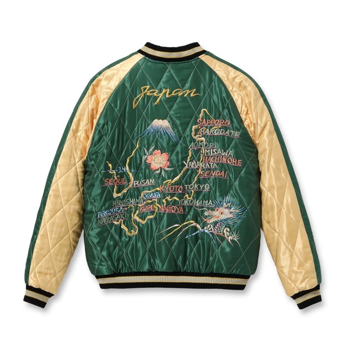 TT15544-141 / Mid 1950s Style Velveteen Souvenir Jacket BLACK EAGLE  JAPAN MAP 