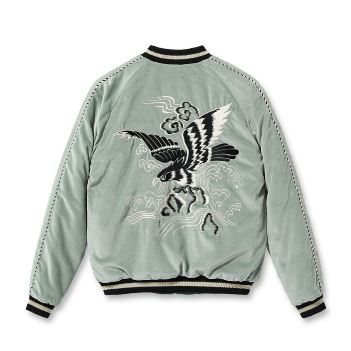 TT15544-141 / Mid 1950s Style Velveteen Souvenir Jacket BLACK EAGLE  JAPAN MAP 