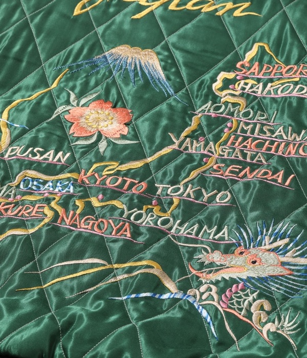 TT15544-141 / Mid 1950s Style Velveteen Souvenir Jacket BLACK EAGLE  JAPAN MAP 