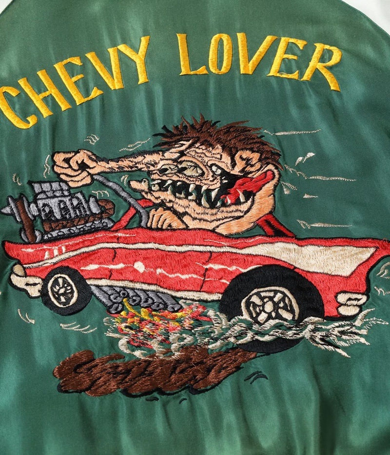 Lot No. TT15878-119 / Mid 1950s Style Acetate Souvenir Jacket ��TIGER HEAD�� �� ��CHEVY LOVER�� (AGING MODEL) 