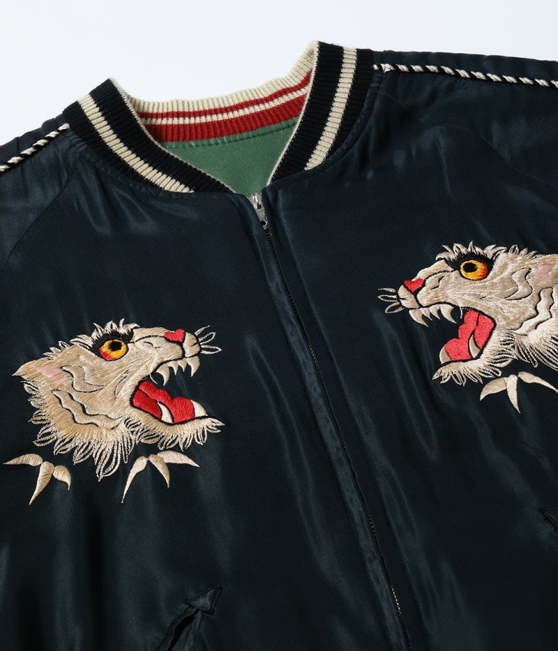 Lot No. TT15878-119 / Mid 1950s Style Acetate Souvenir Jacket ��TIGER HEAD�� �� ��CHEVY LOVER�� (AGING MODEL) 