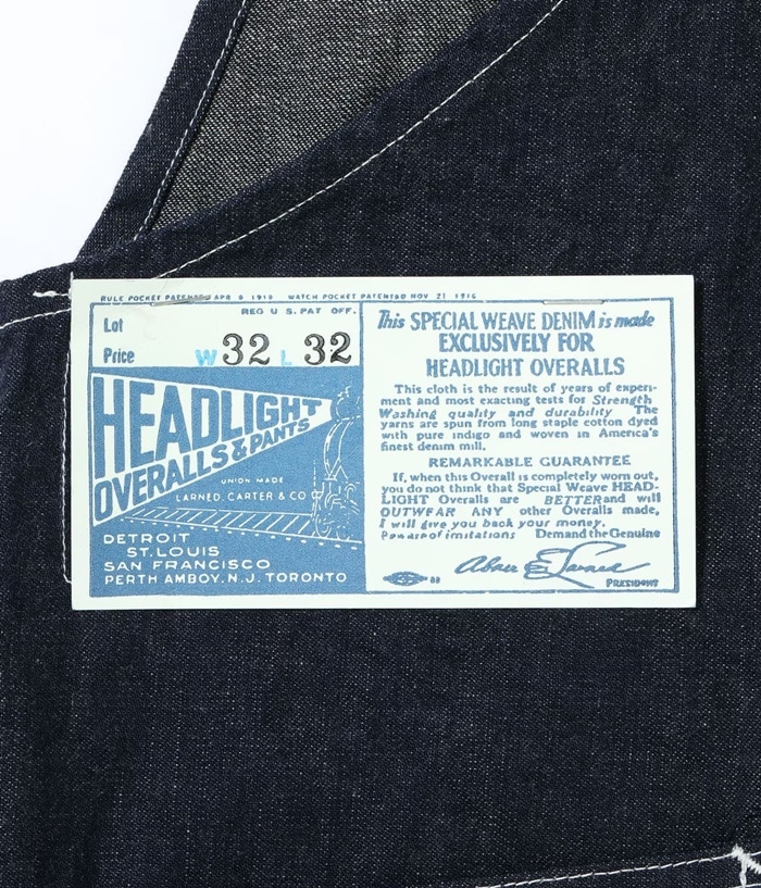 Lot No. HD42611 / HEADLIGHT 9.5oz. SPECIAL WEAVE DENIM HIGH BACK OVERALLS