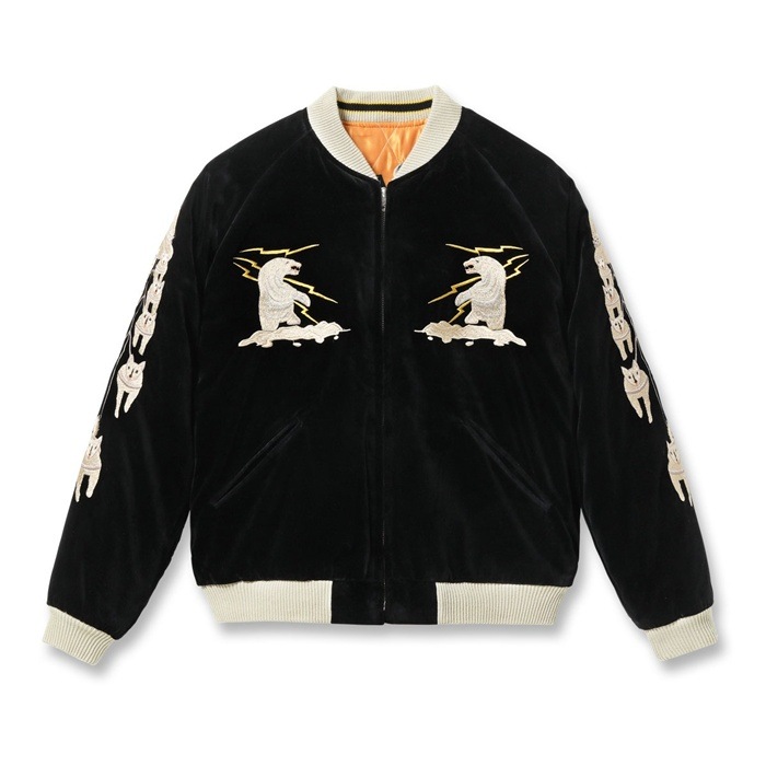 Lot No. TT15792-119 / Late 1950s Style Velveteen Souvenir Jacket POLAR BEAR  ALASKA MAP