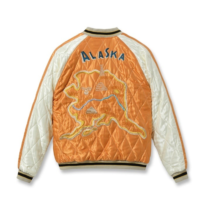 Lot No. TT15792-119 / Late 1950s Style Velveteen Souvenir Jacket POLAR BEAR  ALASKA MAP