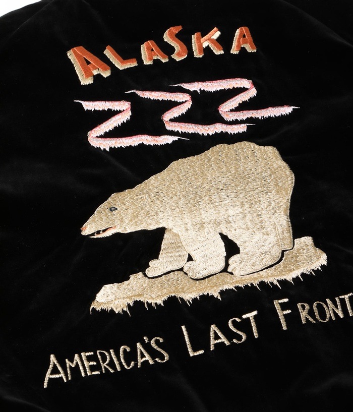 Lot No. TT15792-119 / Late 1950s Style Velveteen Souvenir Jacket POLAR BEAR  ALASKA MAP