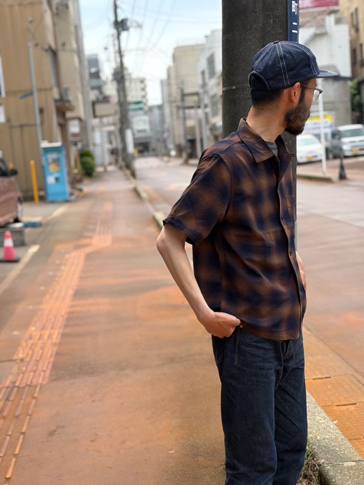 MODEST OPEN COLLAR SHIRT "INDIGO OMBRE CHECK" 