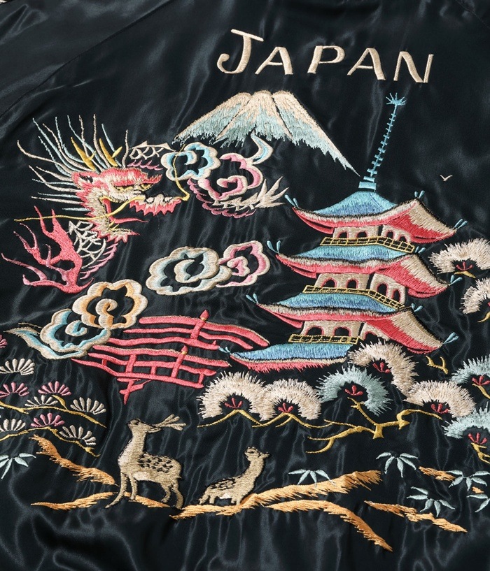 Lot No.TT15791-159 / Early 1950s Style Acetate Quilted Souvenir Jacket ��WHITE TIGER�� �� ��LANDSCAPE��