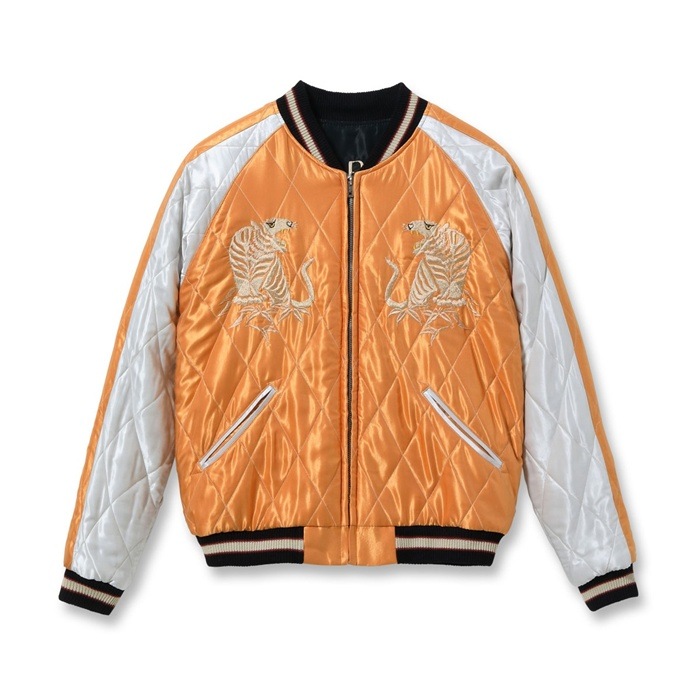 Lot No.TT15791-159 / Early 1950s Style Acetate Quilted Souvenir Jacket ��WHITE TIGER�� �� ��LANDSCAPE��