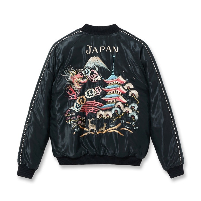 Lot No.TT15791-159 / Early 1950s Style Acetate Quilted Souvenir Jacket ��WHITE TIGER�� �� ��LANDSCAPE��