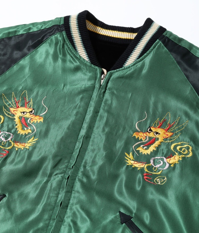 Lot No. TT15795-119 / Mid 1950s Style Velveteen (Two-tone) �� Acetate Souvenir Jacket ��TIGER HEAD�� �� ��GOLD DRAGON��