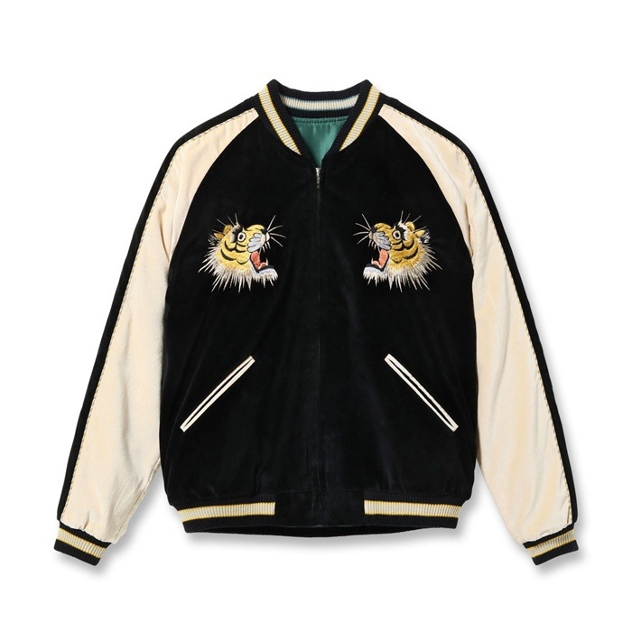 Lot No. TT15795-119 / Mid 1950s Style Velveteen (Two-tone) �� Acetate Souvenir Jacket ��TIGER HEAD�� �� ��GOLD DRAGON��