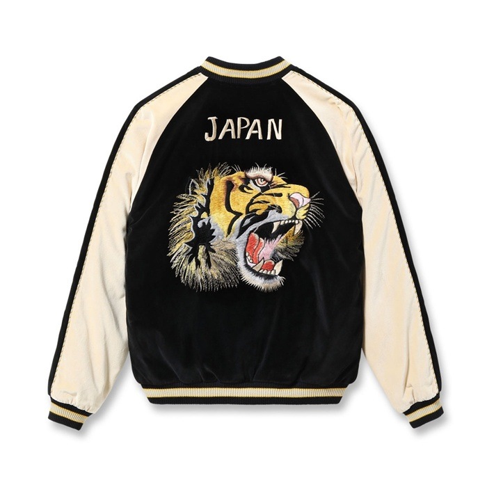 Lot No. TT15795-119 / Mid 1950s Style Velveteen (Two-tone) �� Acetate Souvenir Jacket ��TIGER HEAD�� �� ��GOLD DRAGON��