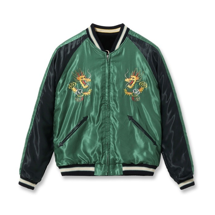 Lot No. TT15795-119 / Mid 1950s Style Velveteen (Two-tone) �� Acetate Souvenir Jacket ��TIGER HEAD�� �� ��GOLD DRAGON��