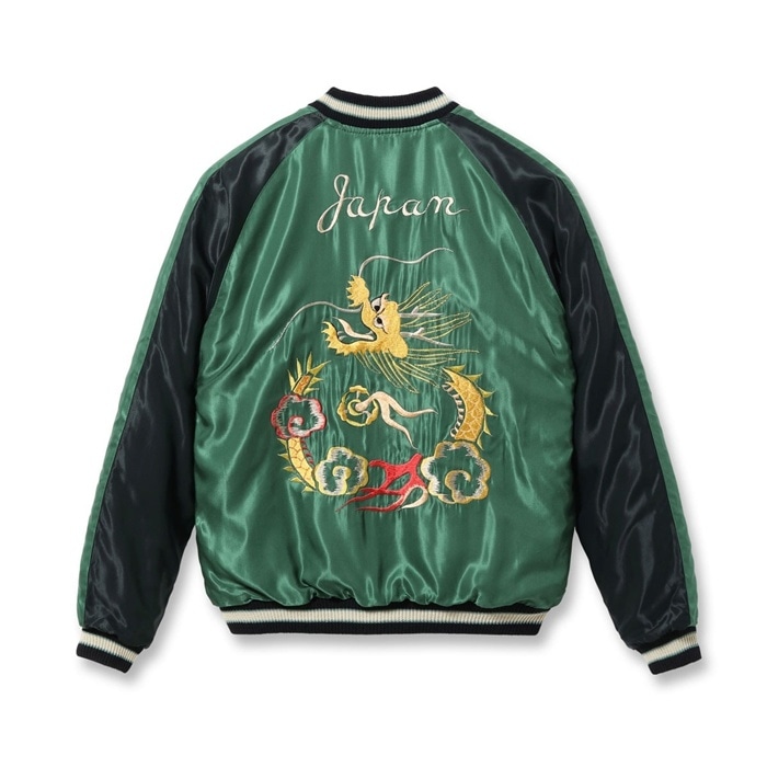 Lot No. TT15795-119 / Mid 1950s Style Velveteen (Two-tone) �� Acetate Souvenir Jacket ��TIGER HEAD�� �� ��GOLD DRAGON��