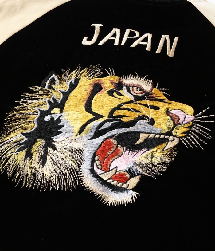 Lot No. TT15795-119 / Mid 1950s Style Velveteen (Two-tone) �� Acetate Souvenir Jacket ��TIGER HEAD�� �� ��GOLD DRAGON��