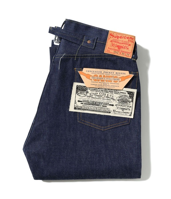 Lot No. SC49005 / SUGAR CANE Super Denim Collectibles #05 14.25oz. BLUE DENIM WAIST OVERALLS 1942 MODEL
