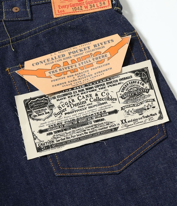 Lot No. SC49005 / SUGAR CANE Super Denim Collectibles #05 14.25oz. BLUE DENIM WAIST OVERALLS 1942 MODEL